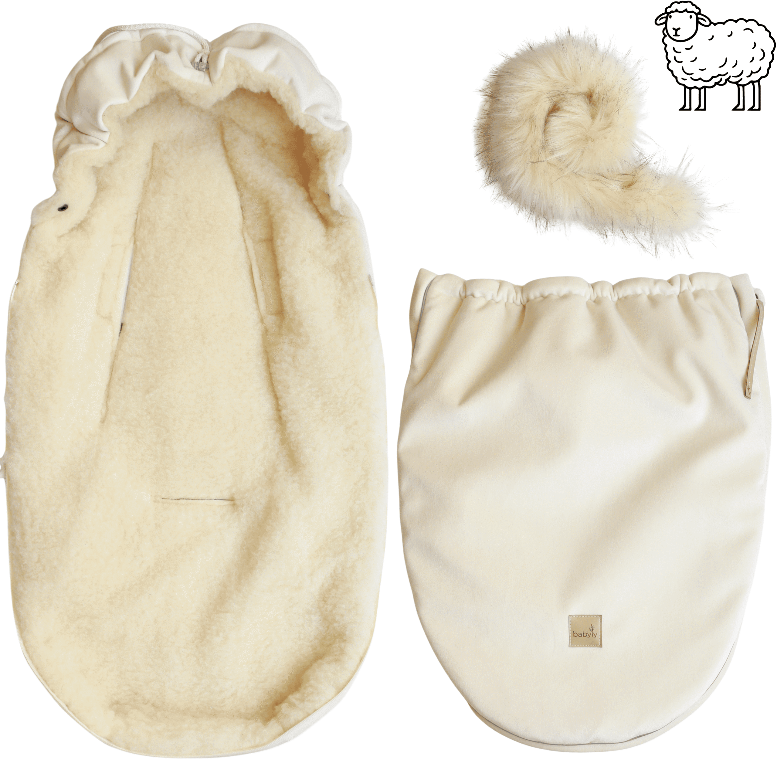 Chanceliere en laine de mouton pour siege auto et poussette Black – BabyLy – Image 9
