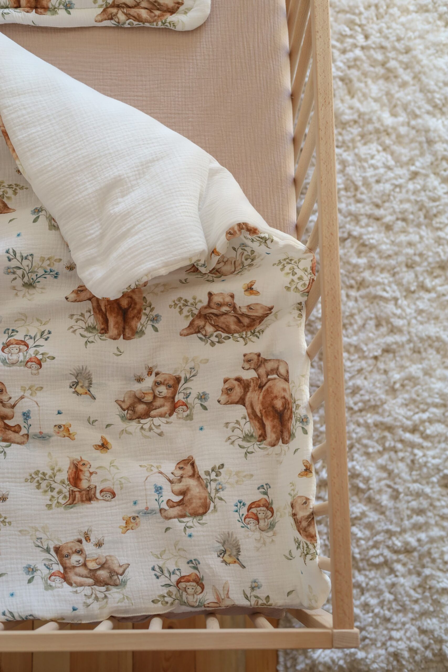 Set couette et coussin en mousseline (avec remplissage) Forest Bears – MotulinKa – Image 2