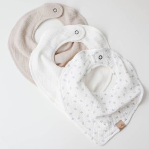 Lot de 3 bavoirs en double gaze Forget me not – BabyLy