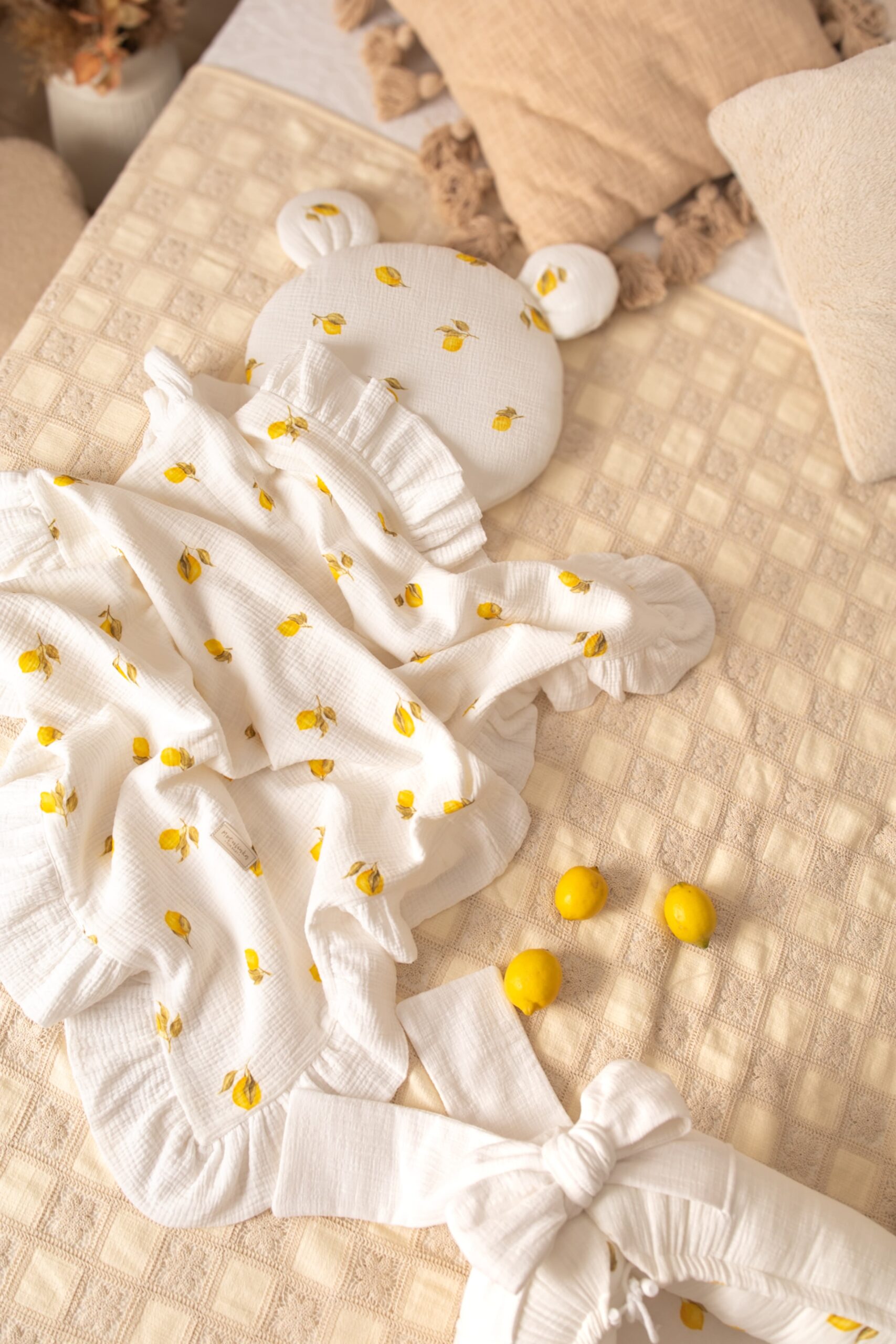 Set couverture et coussin en mousseline (4 couches) Lemon – MotulinKa – Image 2