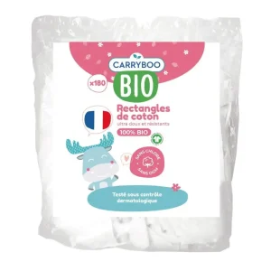 Carryboo Coton Pads Rectangles de Coton BIO – 180 Unités