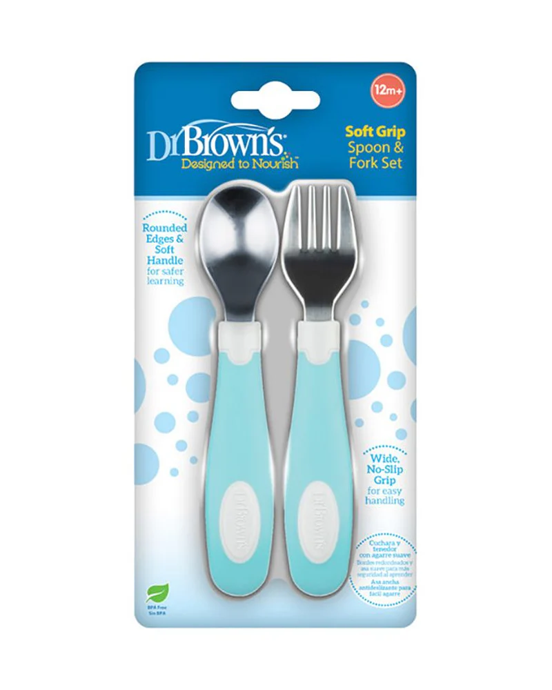 Dr. Brown’s Ensemble de cuillère et fourchette en métal 12M+ – Bleu – Image 4