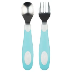 Dr. Brown’s Ensemble de cuillère et fourchette en métal 12M+ – Bleu