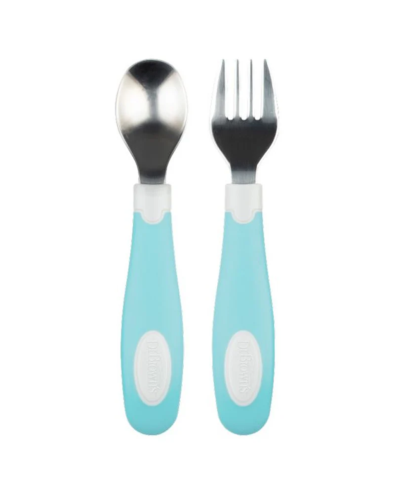 Dr. Brown’s Ensemble de cuillère et fourchette en métal 12M+ – Bleu