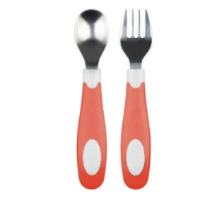 Dr. Brown’s Ensemble de cuillère et fourchette en métal 12M+ – Corail