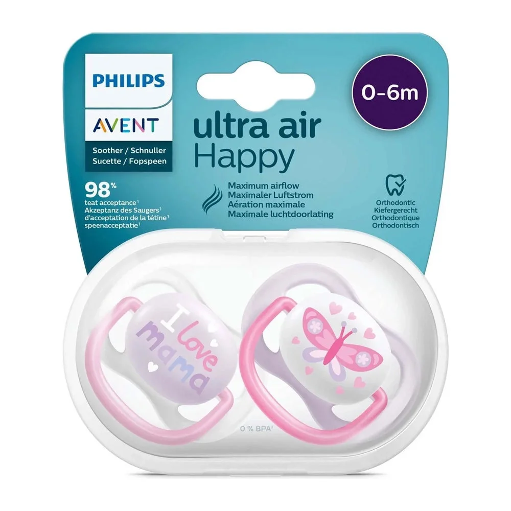Avent Lot de 2 Sucettes Ultra Air Collection Happy 0-6m Fille – Image 2