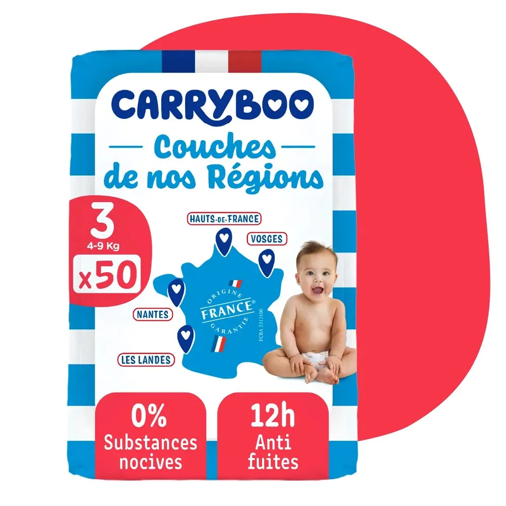 Carryboo Couches de nos Régions Taille 3 (4-9kg) – 50 Unités