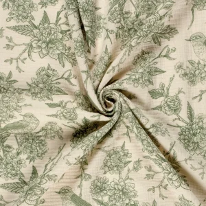Tissu gaze de coton bird vert