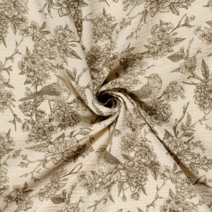 Tissu gaze de coton bird taupe