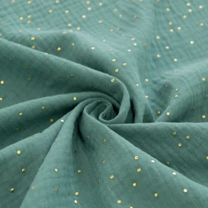 Tissu gaze de coton eucalyptus pois doré