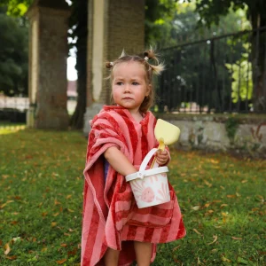 Poncho de bain rayé terracotta