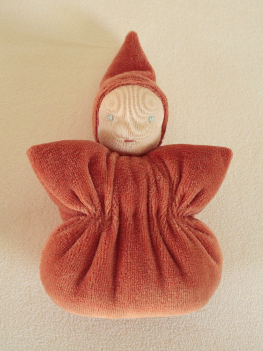 Mini Doudous Lutin velours orange – Artisanat français – Matériaux certifiés