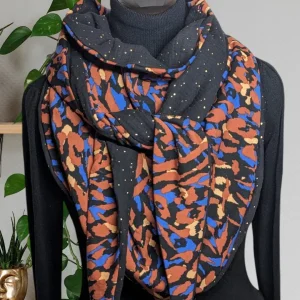 Chèche écharpe foulard triangle – Marron et bleu | Mi-saison