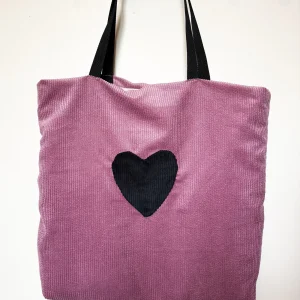 Sac cabas velours rose/velours noir