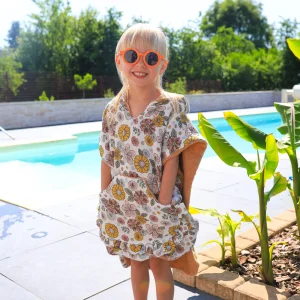 Poncho de bain grosses fleurs et froufrous