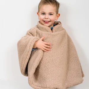 Poncho moumoute beige liseré cuivré