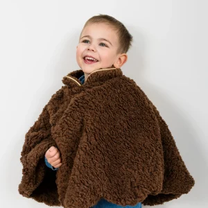 Poncho moumoute marron liseré doré
