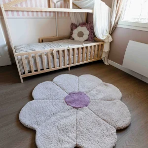 Tapis fleur beige réversible personnalisable