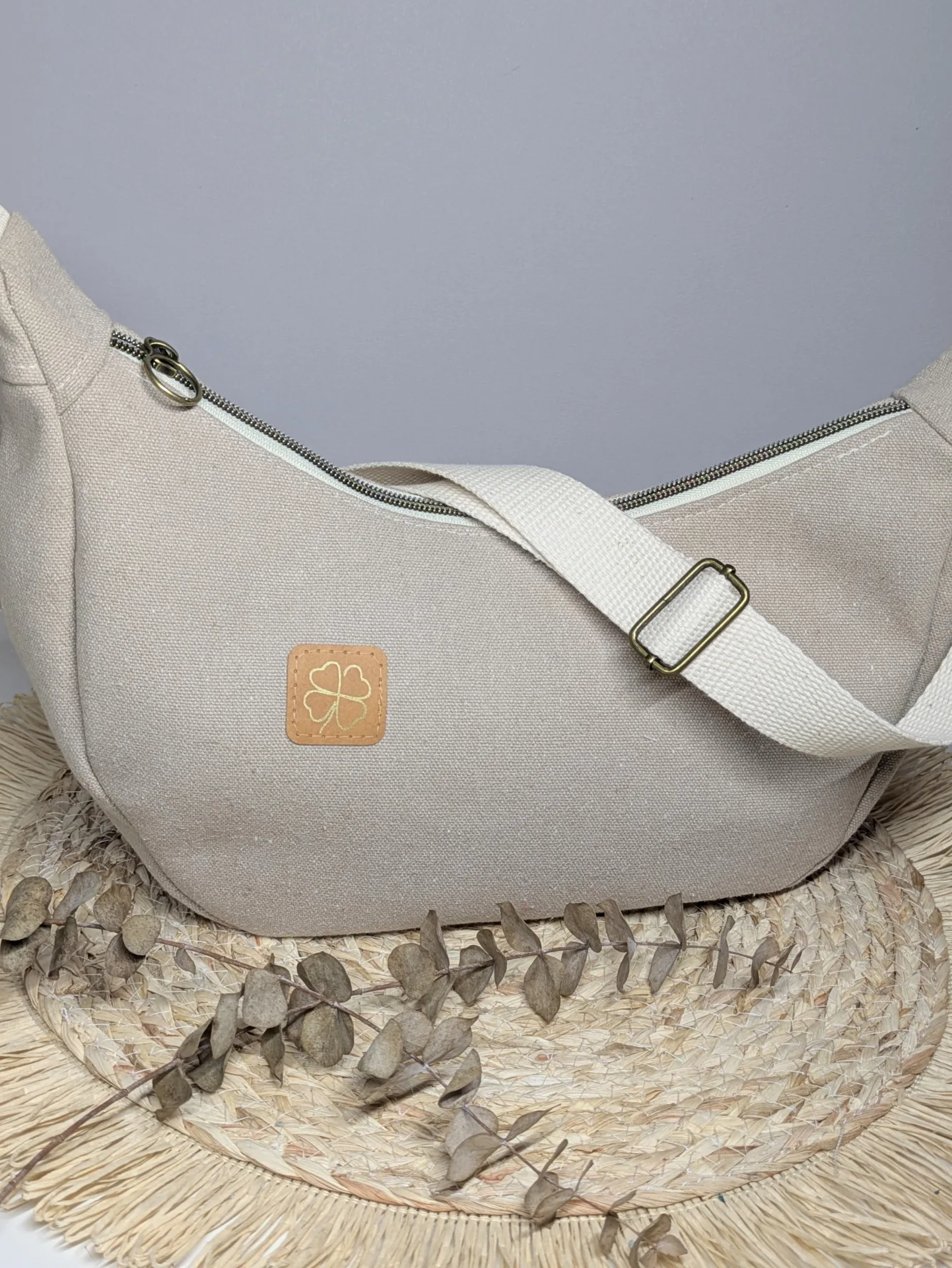 Sac bandoulière demi-lune femme – Beige – Image 2