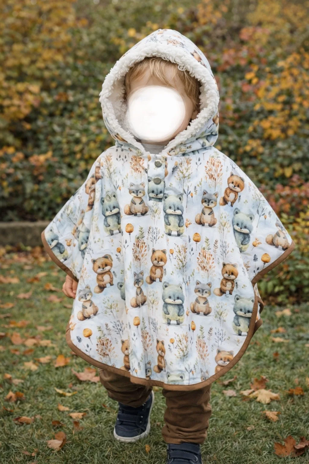 Poncho, cape de pluie IMPERMEABLE évolutif bébé et enfant | AUTOMNE-HIVER | 12-24 Mois | Animaux bleu et marron – Image 2