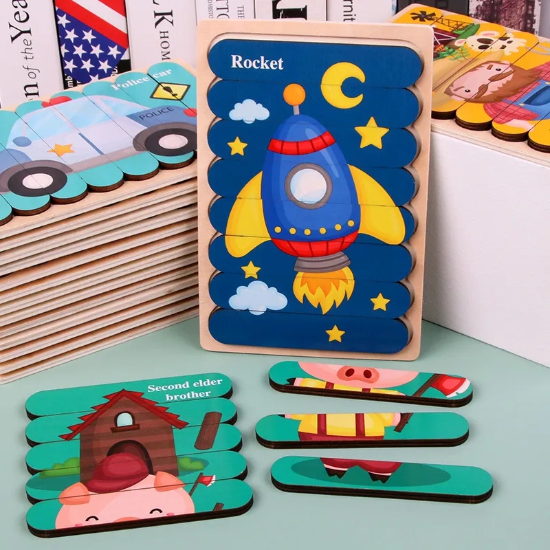 Jouets éducatifs – Montessori Puzzle en bois aux plusieurs modèles – Image 2