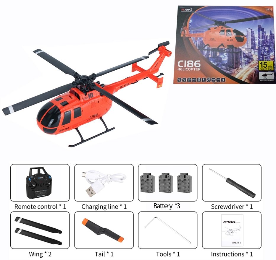 Avion télécommandé – Hélicoptère C186 Pro 6 ailes Orange