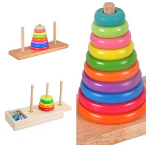 Jouets éducatifs – Tour de Hanoï colorée en bois