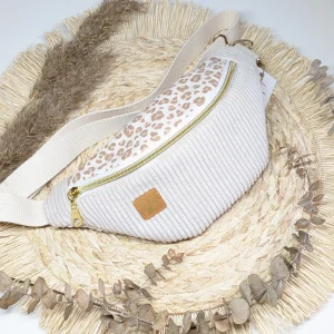 Sac banane velours côtelé beige et Léopard clair | ENFANT | Safari