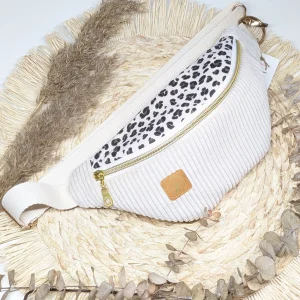 Sac banane velours côtelé beige et Léopard | ENFANT | Fauve