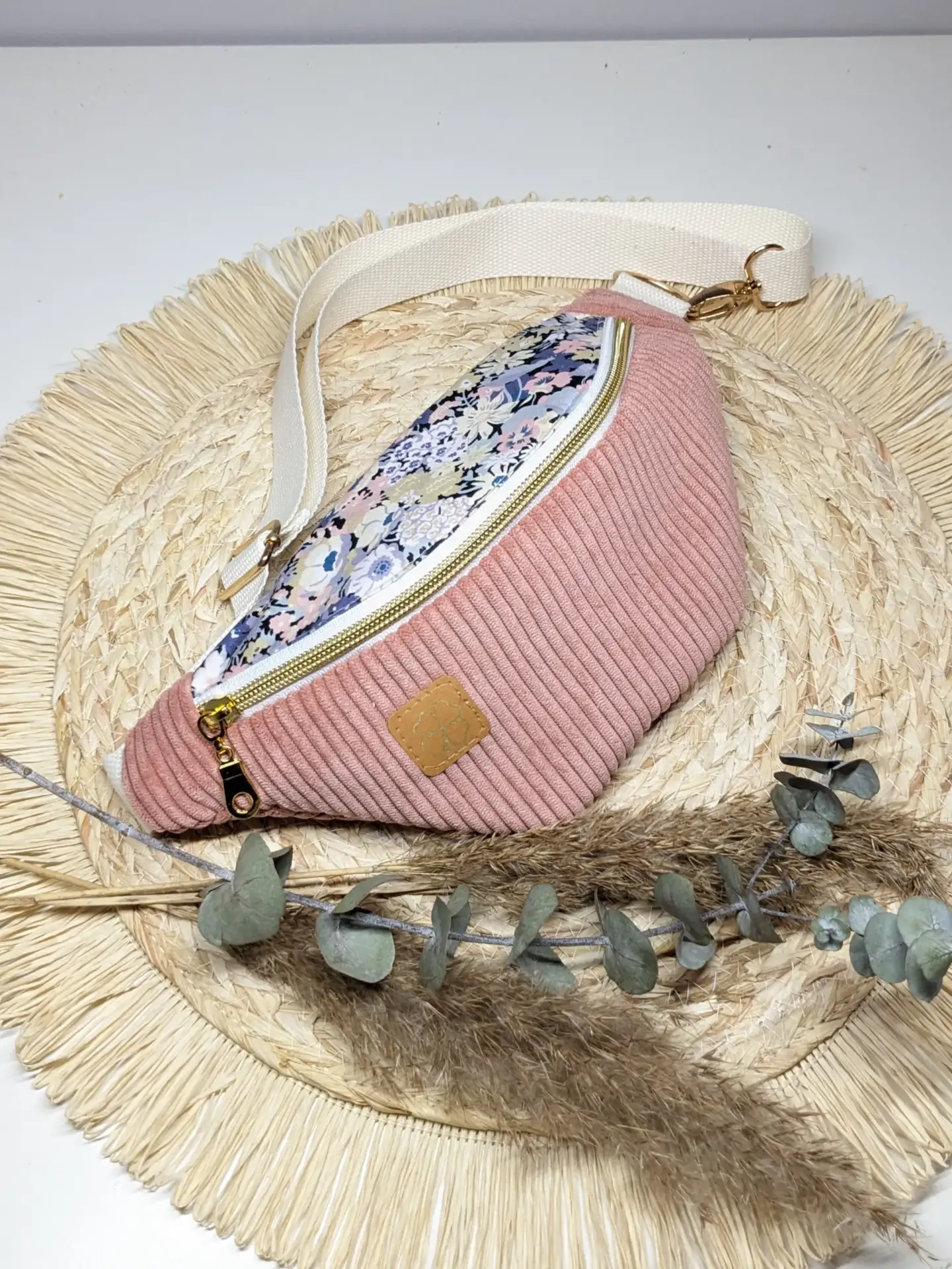 Sac banane velours côtelé Vieux rose – Fleurs | ENFANT | Rosée d’été