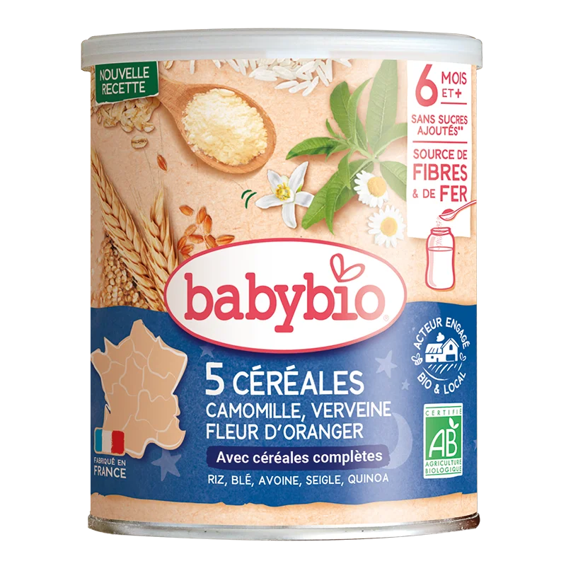 Babybio 5 Céréales Verveine Fleur d’Oranger Camomille 220G