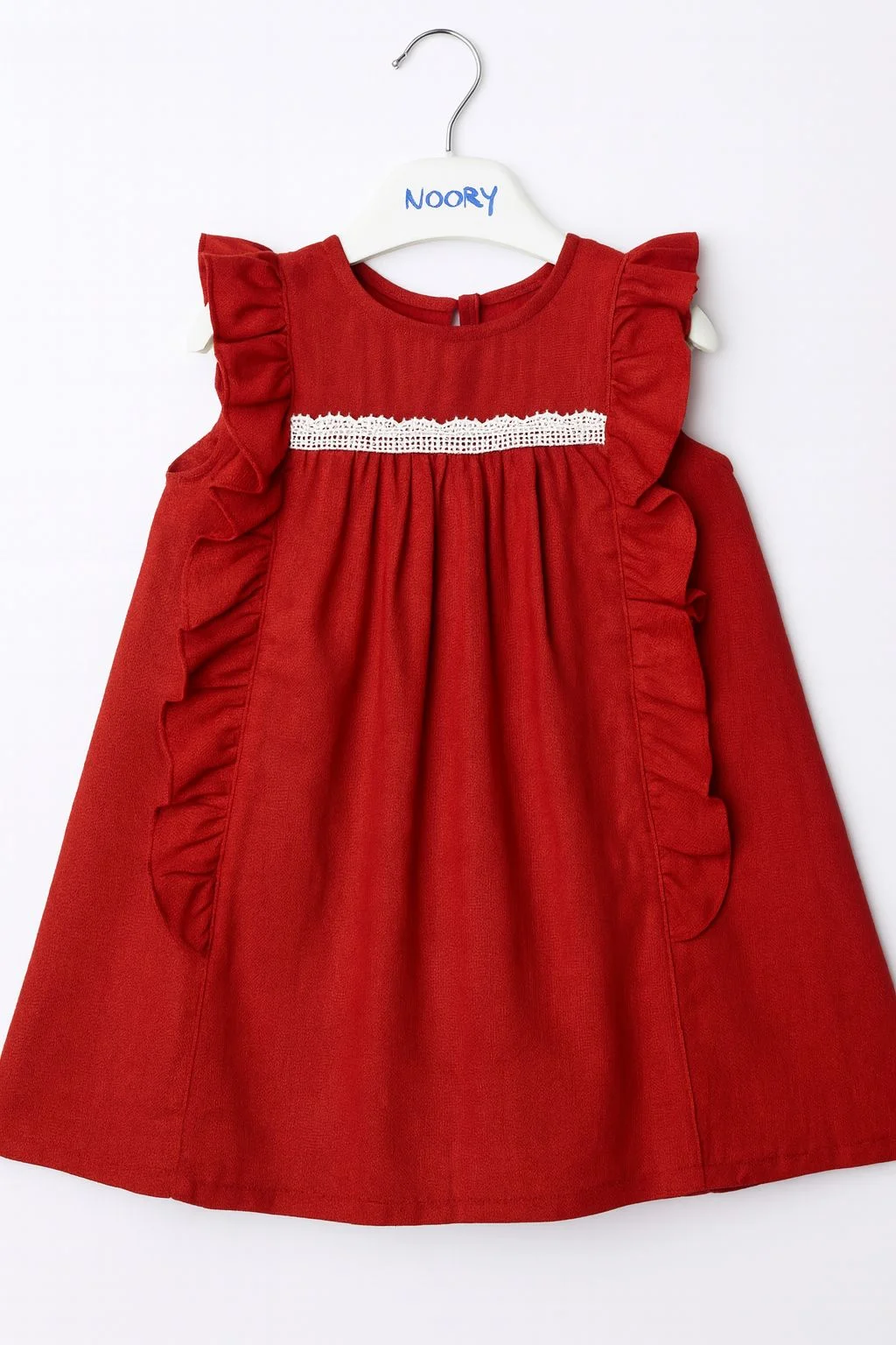 Robe en lin corail avec volant et galon NOORY – Image 2