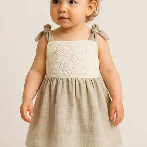 Robe à bretelles en macramé et lin naturel NOORY