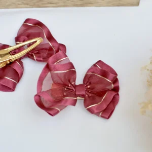 Barrette nœud ruban vieux rose