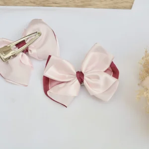 Barrette nœud ruban rose poudré