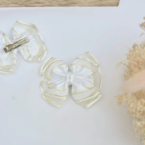 Barrette nœud ruban blanc et écru