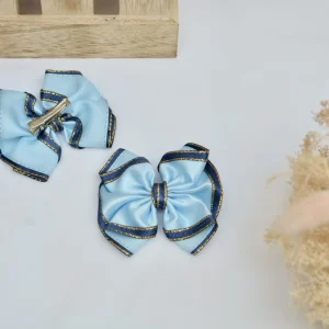 Barrette nœud ruban bleu ciel et marine