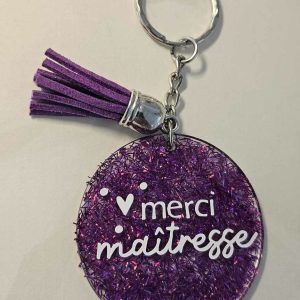 Porte clé violet paillette filament