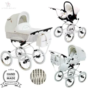 Poussette TRIO style Rétro avec nacelle en osier Modèle Scarlett