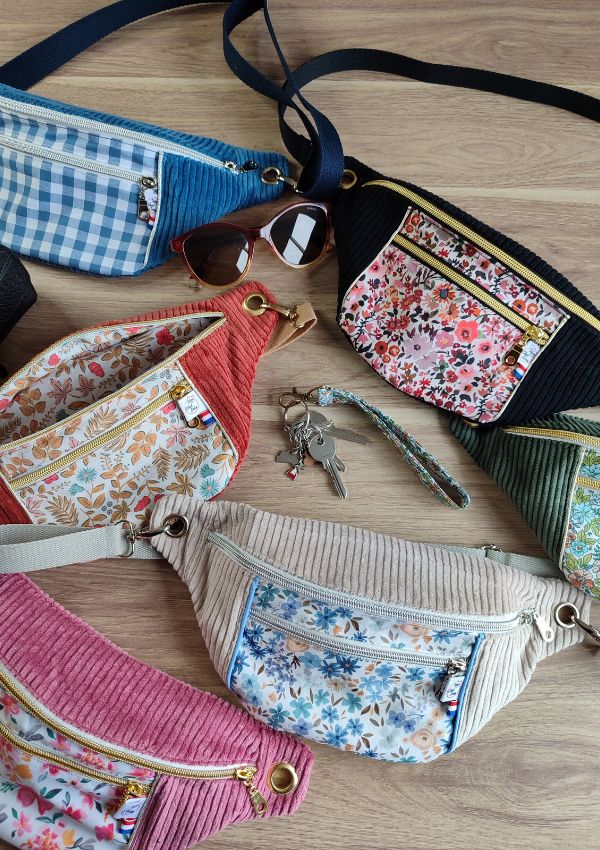 sac banane velours vichy bleu – Image 4