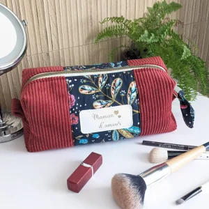 Trousse de toilette velours côtelé personnalisable